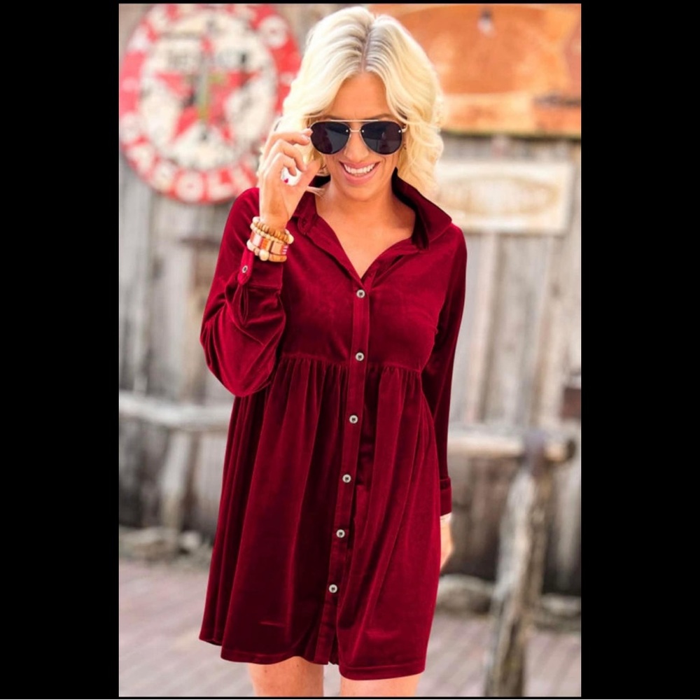 Red velvet mini dress